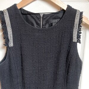 J. Crew Textured Black Dress with Fringe Accents